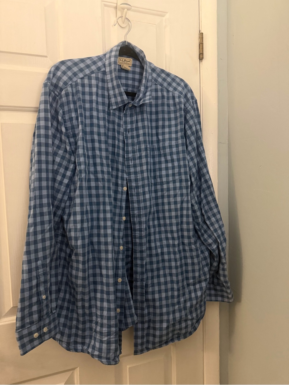 L.L.Bean Men’s XL Tall Blue Gingham Check 100% Cotton Button-Down Shirt
